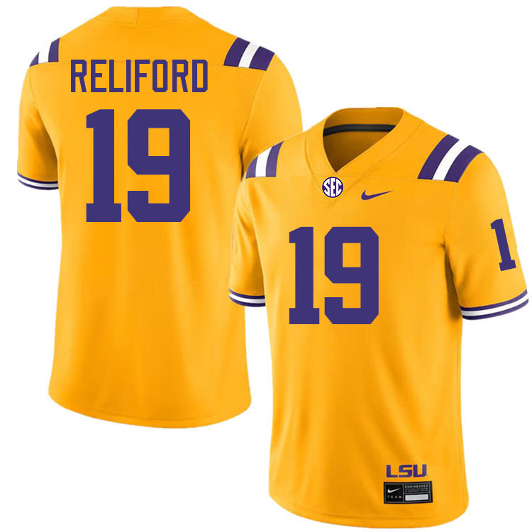 #19 Gabriel Reliford LSU Tigers Jersey,Louisiana State University Tigers Football Jersey-Gold